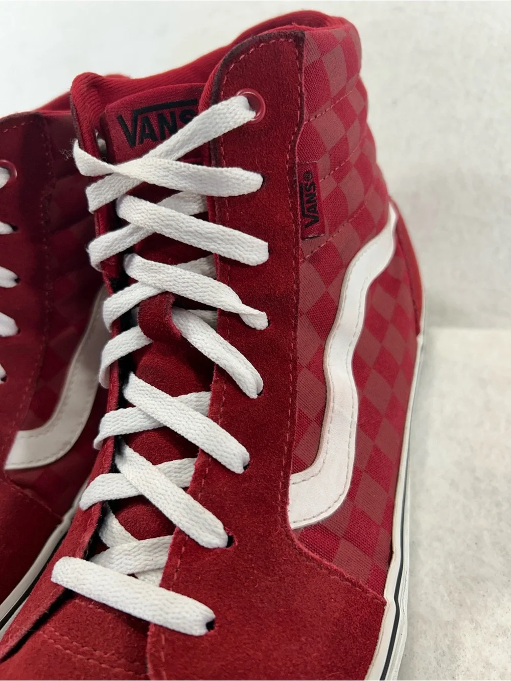 Vans Sk8-Hi Red White Checkerboard Suede Filmore High Top Sneakers Mens 12
